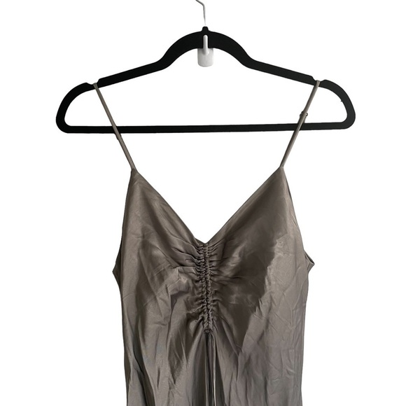 ZARA Sleeveless Ruched Maxi Dress Green Grey S - Picture 9 of 16